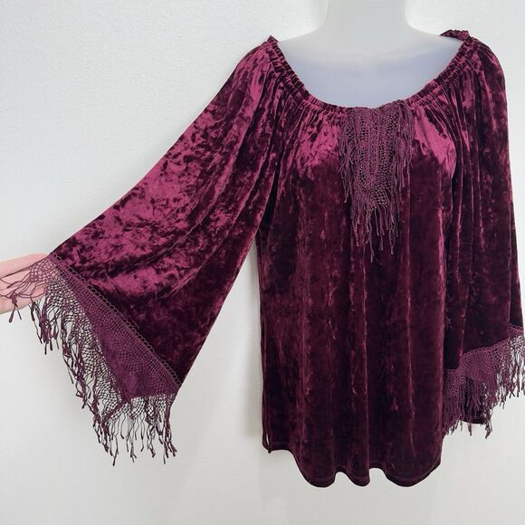 Fairy Grunge Whimsigoth Top Womens Medium Burgundy Velvet Witchy‎ Vampire Goth - Picture 3 of 11
